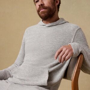 Faherty Black and Cream Textured Hooded Knit